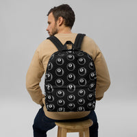 8 Ball Billiards artwork on unisex backpack, front view