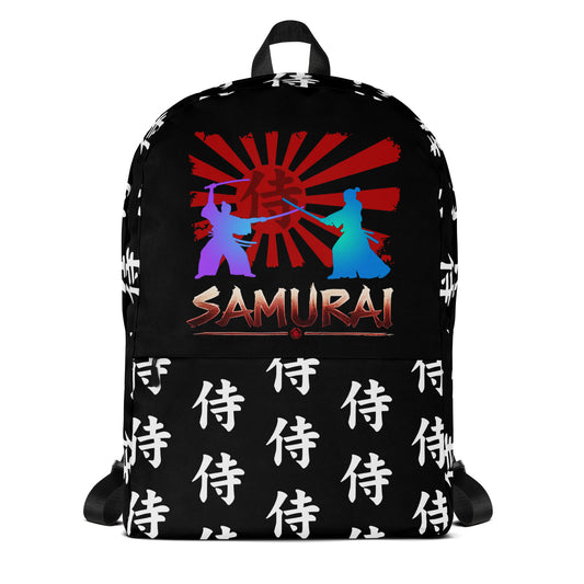 Samurai Kanji 侍 artwork on unisex backpack, front view