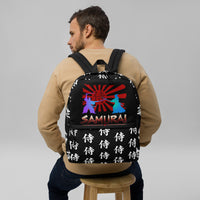 Samurai Kanji 侍 artwork on unisex backpack, front view