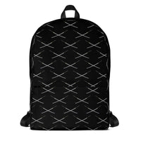 Crossed Katana artwork on unisex backpack, front view