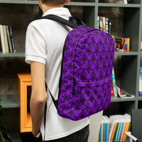 Purple Haunted Mansion backpack, left-side view