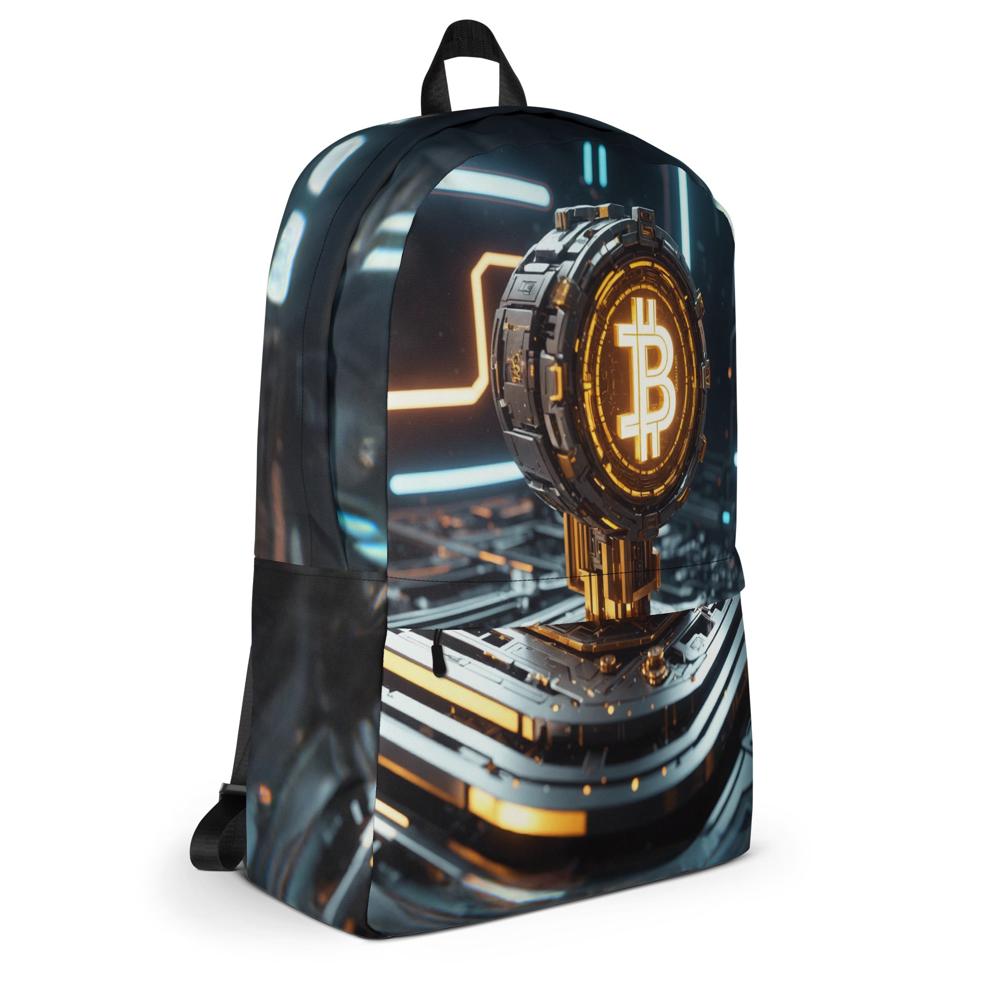 Futuristic Bitcoin Microchip BTC Symbol Backpack Bag