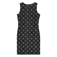 Gothic Snowflakes pattern on women's bodycon dress, back view