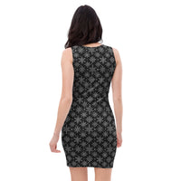 Gothic Snowflakes pattern on women's bodycon dress, back view