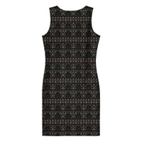 Gothic Christmas Tree pattern on women's bodycon dress, back view
