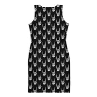 Devil Horns Bone Hands pattern on women's bodycon dress, back view