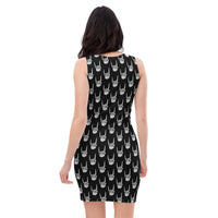 Devil Horns Bone Hands pattern on women's bodycon dress, back view