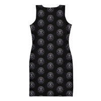 All-Seeing Eye Medallions pattern on women's bodycon dress, back view