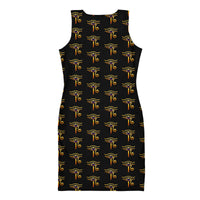 Eye of Ra pattern on women's bodycon dress, back view