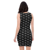 8 Ball Billiards pattern on women's bodycon dress, back view