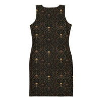 Skull Carnival pattern on women's bodycon dress, back view