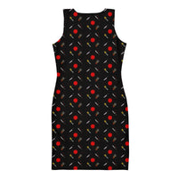 Classic Horror Weapons pattern on women's bodycon dress, back view