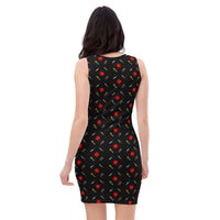 Classic Horror Weapons pattern on women's bodycon dress, back view