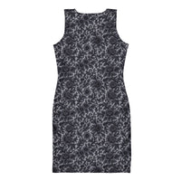 Black Rose Lace pattern on women's bodycon dress, back view