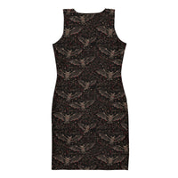 Vampire Bat Skeletons pattern on women's bodycon dress, back view