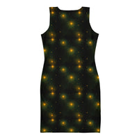 Tree of Life pattern on women's bodycon dress, back view
