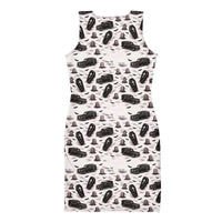 Hearse & Coffin pattern on women's bodycon dress, back view