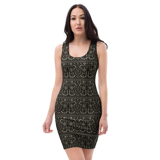 Krampus Christmas Pattern pattern on women's bodycon dress, front view