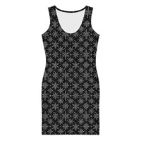 Gothic Snowflakes pattern on women's bodycon dress, front view