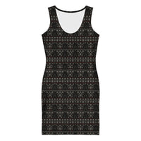 Gothic Christmas Tree pattern on women's bodycon dress, front view