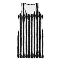 Distressed Vertical Stripes pattern on women's bodycon dress, front view