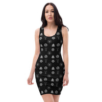 Demonology Occult Symbols pattern on women's bodycon dress, front view
