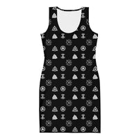 Viking Runes & Norse Symbols pattern on women's bodycon dress, front view