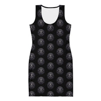 All-Seeing Eye Medallions pattern on women's bodycon dress, front view