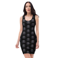 All-Seeing Eye Medallions pattern on women's bodycon dress, front view