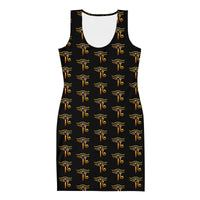 Eye of Ra pattern on women's bodycon dress, front view
