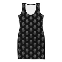 Egyptian Ankh pattern on women's bodycon dress, front view