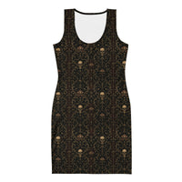 Skull Carnival pattern on women's bodycon dress, front view