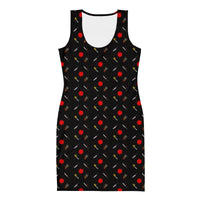 Classic Horror Weapons pattern on women's bodycon dress, front view