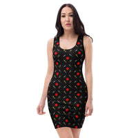 Classic Horror Weapons pattern on women's bodycon dress, front view