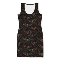 Vampire Bat Skeletons pattern on women's bodycon dress, front view