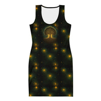 Tree of Life pattern on women's bodycon dress, front view