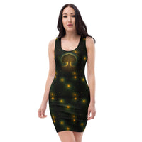 Tree of Life pattern on women's bodycon dress, front view