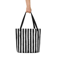 Distressed Vertical Stripes all-over pattern on unisex tote bag, back view