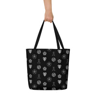 Demonology Occult Symbols all-over pattern on unisex tote bag, back view