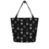 Demonology Occult Symbols all-over pattern on unisex tote bag, back view