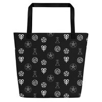 Demonology Occult Symbols all-over pattern on unisex tote bag, back view