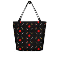 Classic Horror Weapons all-over pattern on unisex tote bag, back view