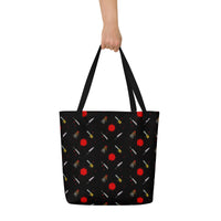 Classic Horror Weapons all-over pattern on unisex tote bag, back view