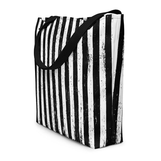 Distressed Vertical Stripes artwork on unisex tote bag, front view