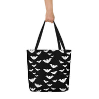 Flying Vampire Bats artwork on unisex tote bag, front view