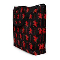 Black Krampus artwork on unisex tote bag, front view