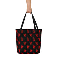 Black Krampus artwork on unisex tote bag, front view