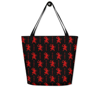 Black Krampus artwork on unisex tote bag, front view