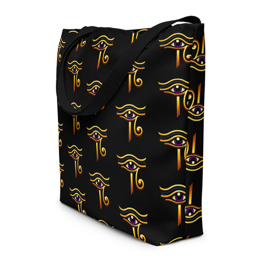 Eye of Ra artwork on unisex tote bag, front view
