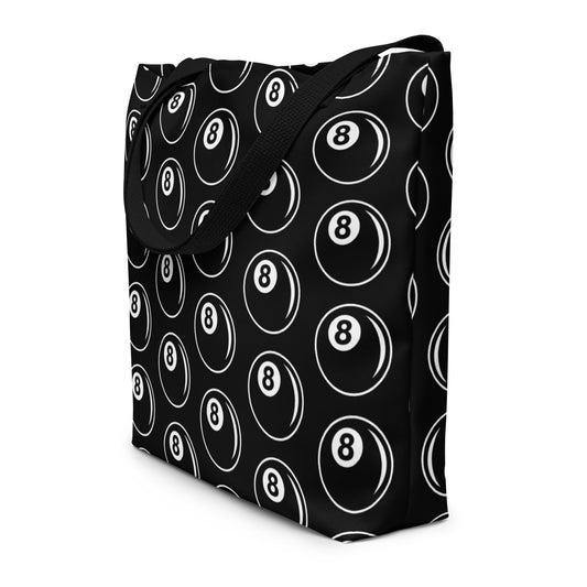 8 Ball Billiards artwork on unisex tote bag, front view